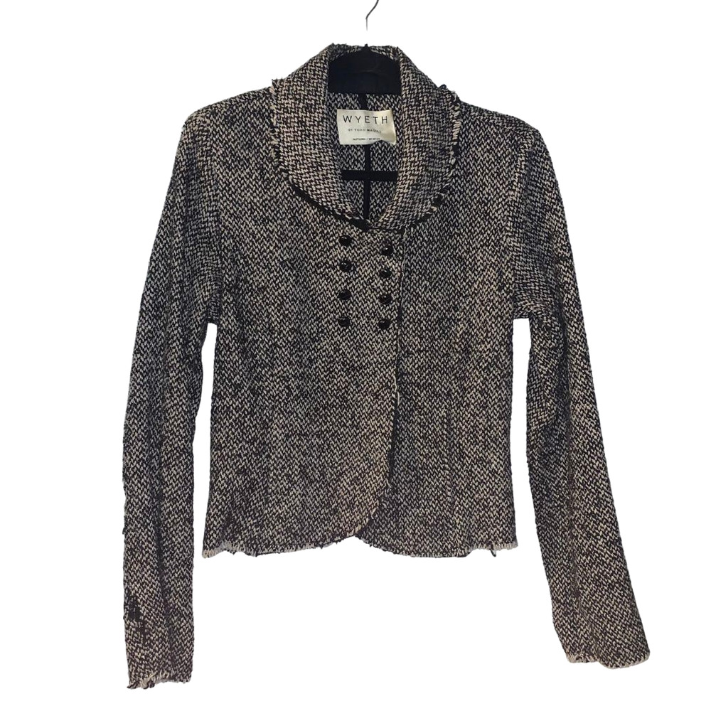 Wyeth by Todd Magill Women's Distressed Tweed Jacket Size M Black Ladylike Retro